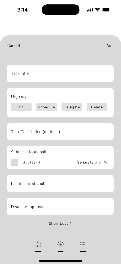 Task details wireframe of Little Wins